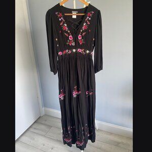 EARTHBOUND Black Floral Embroidered Maxi Dress